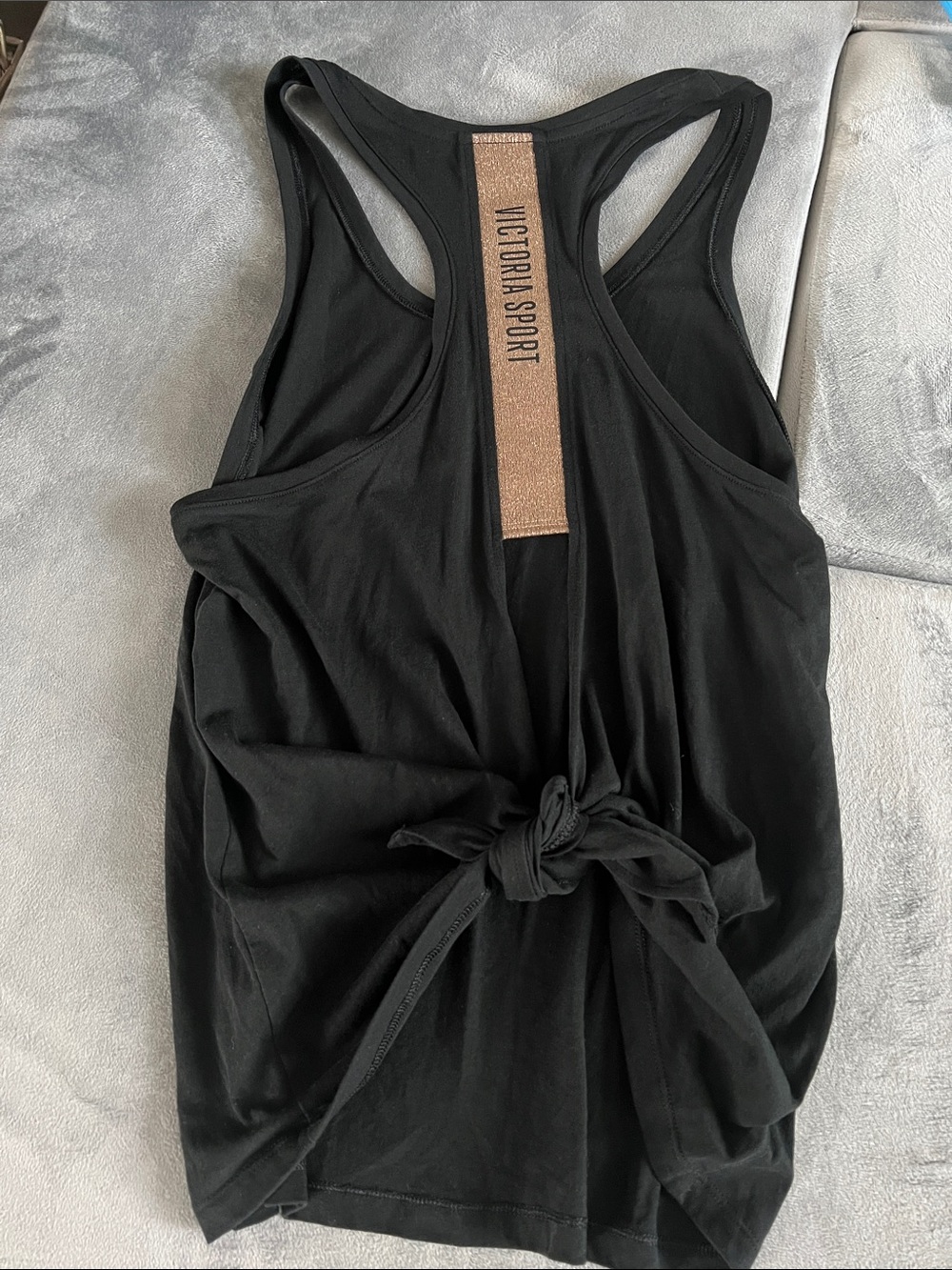 Victoria’s Secret Sport Black Racerback Tank with Gold Metallic Back Panel